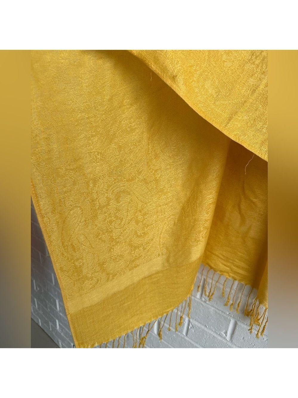 Elegant Yellow Scarf with 3.5” Fringe on the edges. Paisley design Tone on tone - Picture 10 of 15